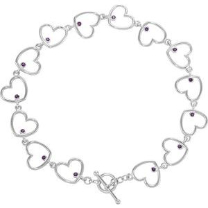 Sterling Silver Amethyst Heart Link 8" Bracelet