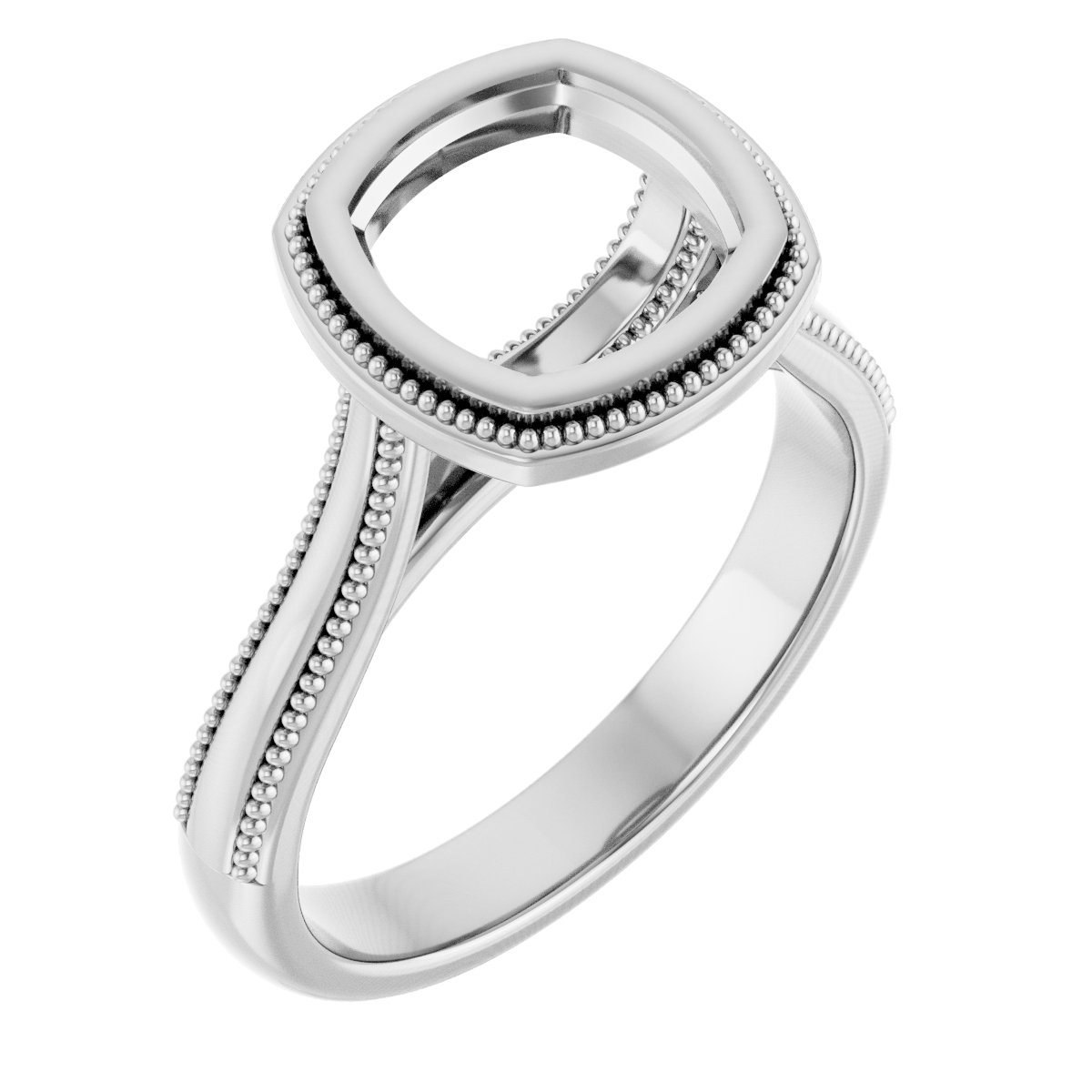 14K White 7.5x7.5 mm Cushion Solitaire Engagement Ring Mounting