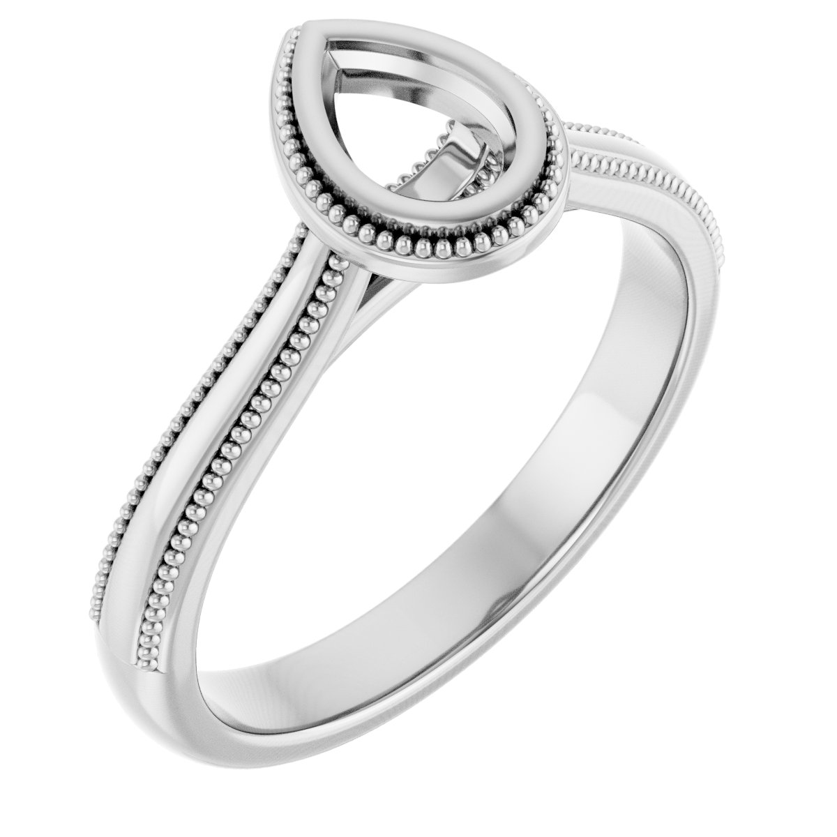 14K White 6x4 mm Pear Solitaire Engagement Ring Mounting
