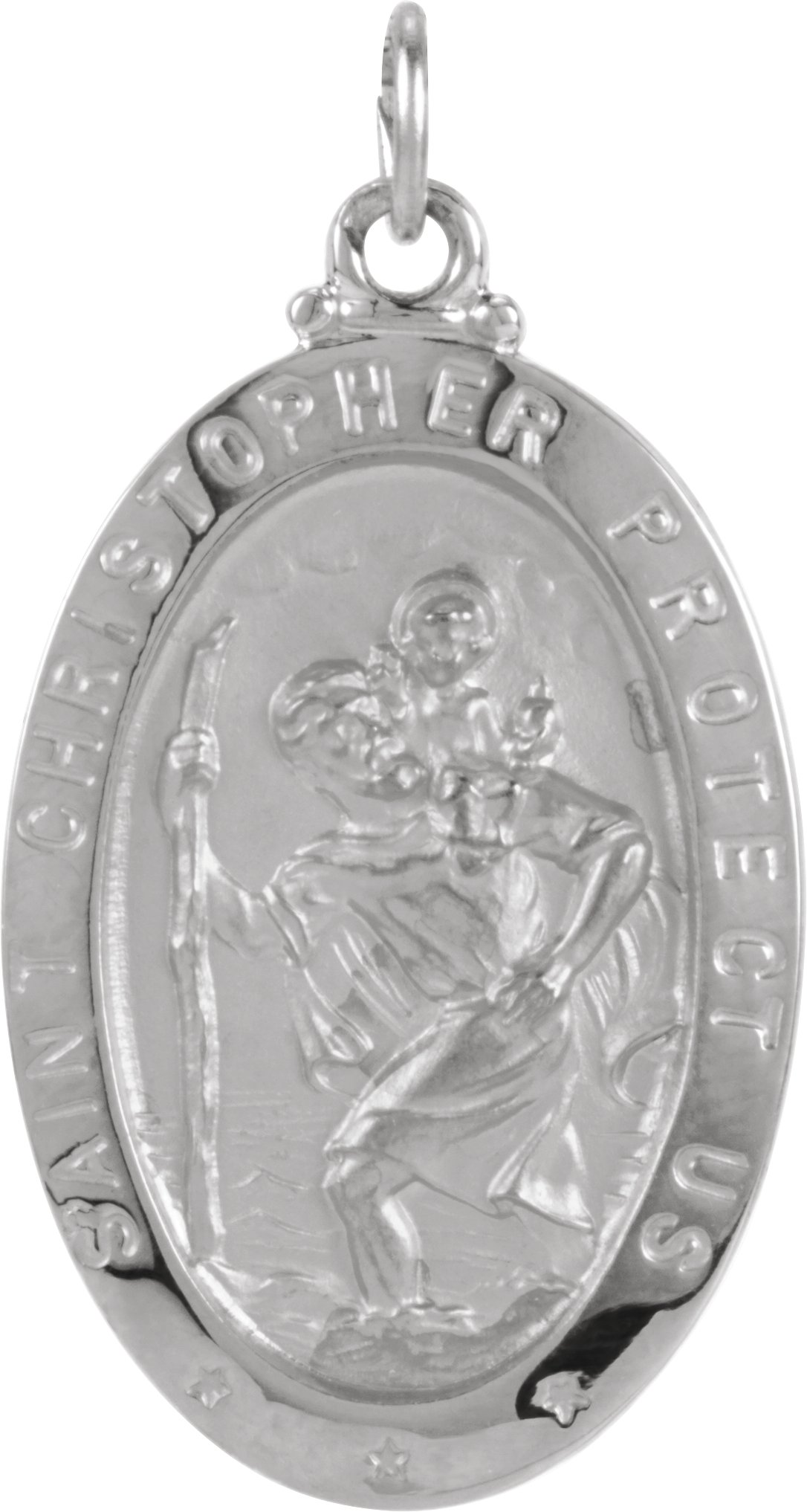 14K White 25x18 mm Oval St. Christopher Medal