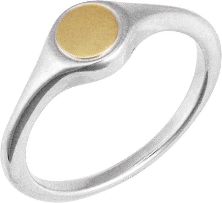 14K White/Yellow Engravable Round Signet Ring