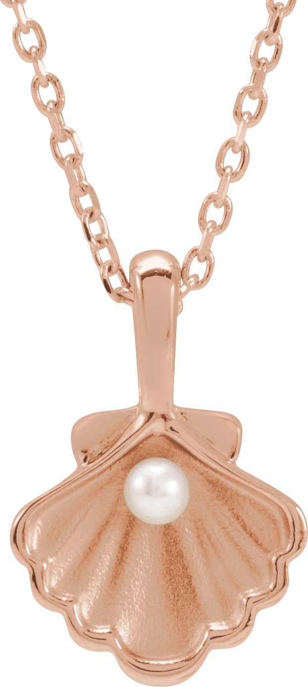 14K Rose 1 Stone Cultured White Seed Pearl Family Shell 16 18 inch Necklace Ref 22426419