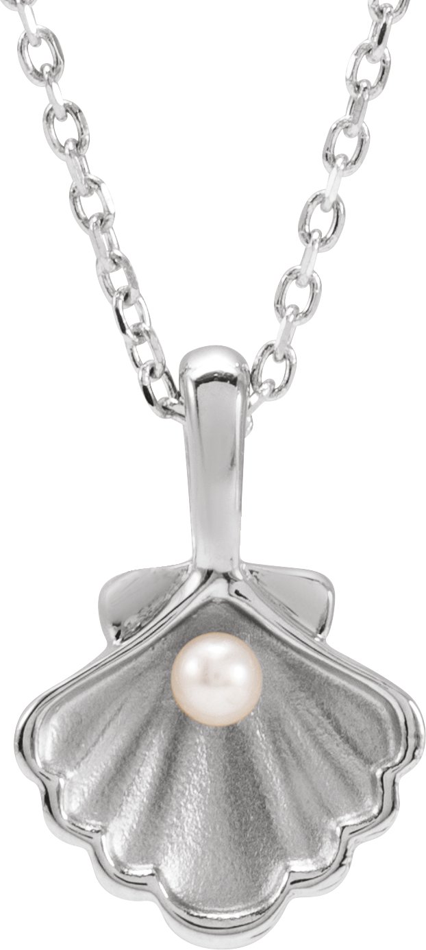 14K White 1 Stone Cultured White Seed Pearl Family Shell 16 18 inch Necklace Ref 22426417