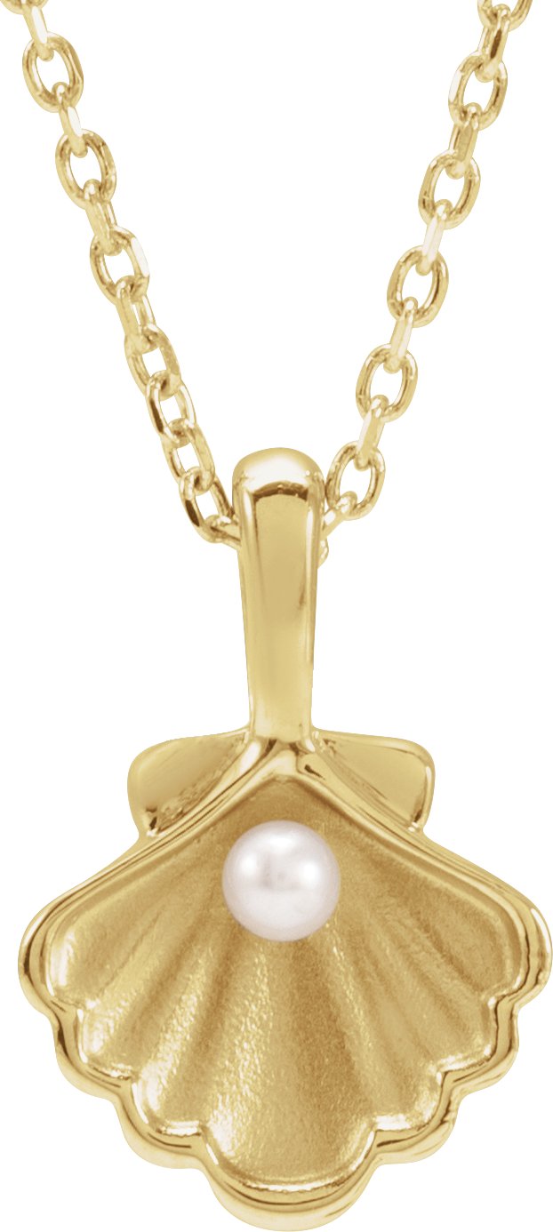 14K Yellow 1 Stone Cultured White Seed Pearl Family Shell 16 18 inch Necklace Ref 22426418