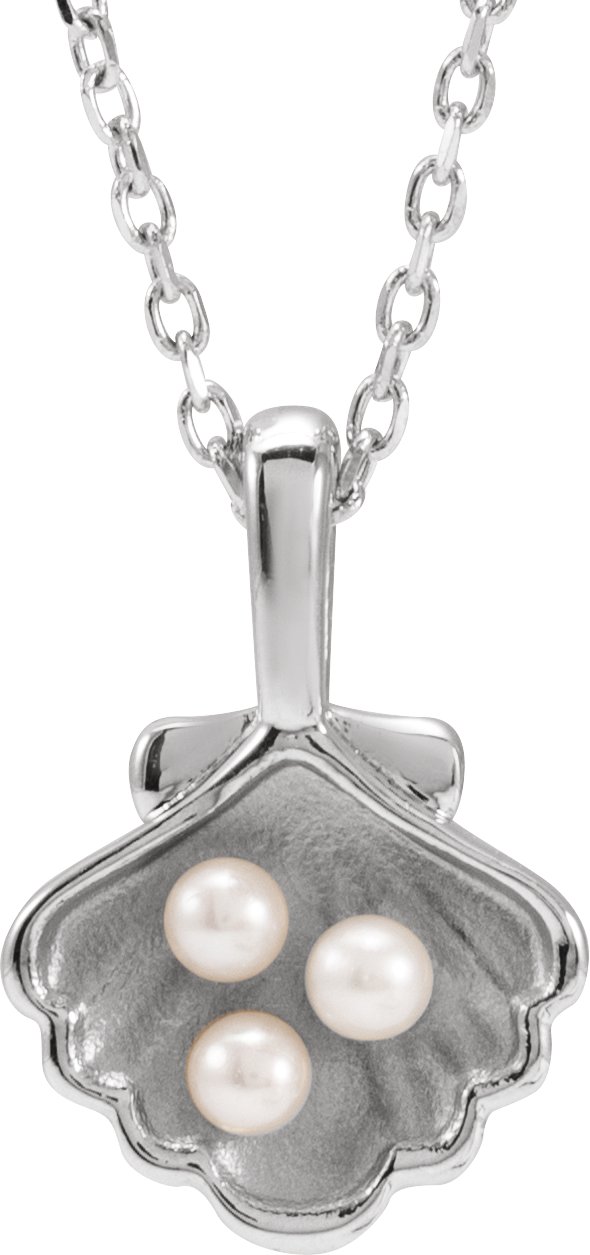 Sterling Silver 3 Stone Cultured White Seed Pearl Family Shell 16 18 inch Necklace Ref 22426413