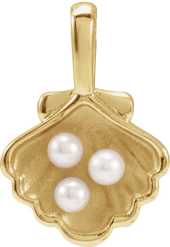 14K Yellow 3 Stone Cultured White Seed Pearl Family Shell Pendant Ref 22426439