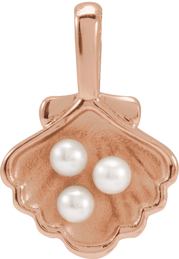 14K Rose 3 Stone Cultured White Seed Pearl Family Shell Pendant Ref 22426438