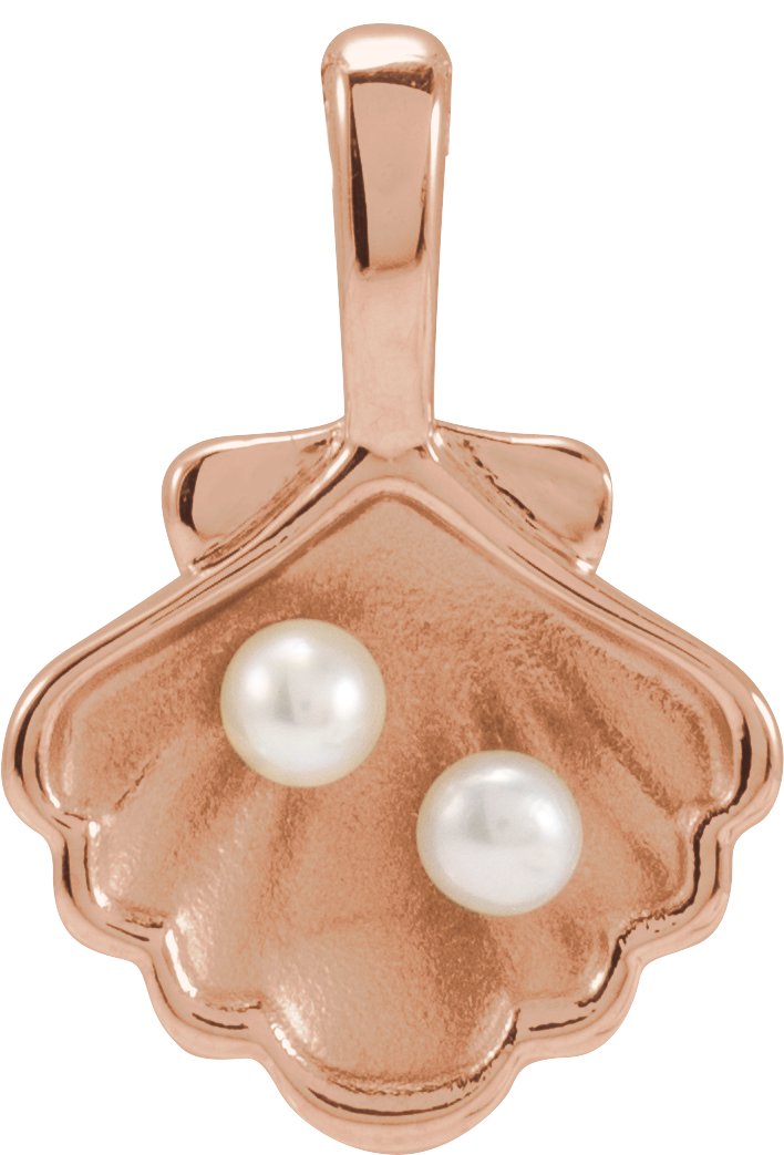 14K Rose 2 Stone Cultured White Seed Pearl Family Shell Pendant Ref 22426433