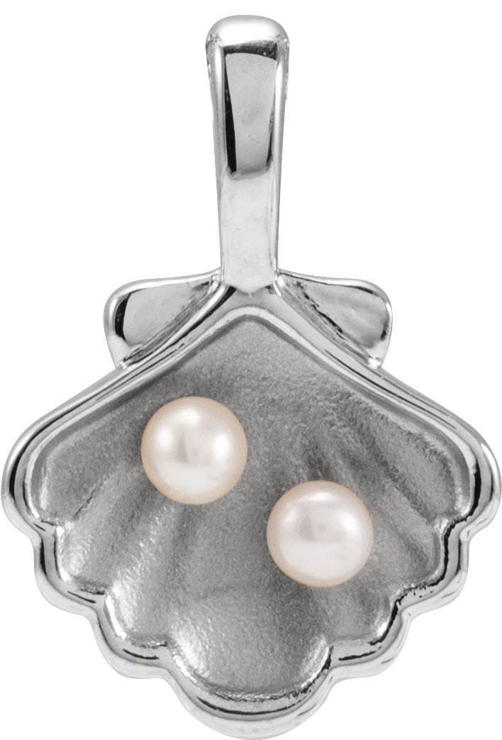 14K White 2 Stone Cultured White Seed Pearl Family Shell Pendant Ref 22426431