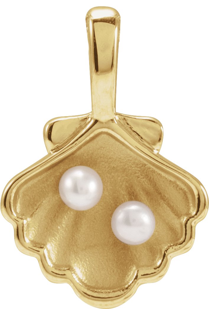 14K Yellow 2 Stone Cultured White Seed Pearl Family Shell Pendant Ref 22426436