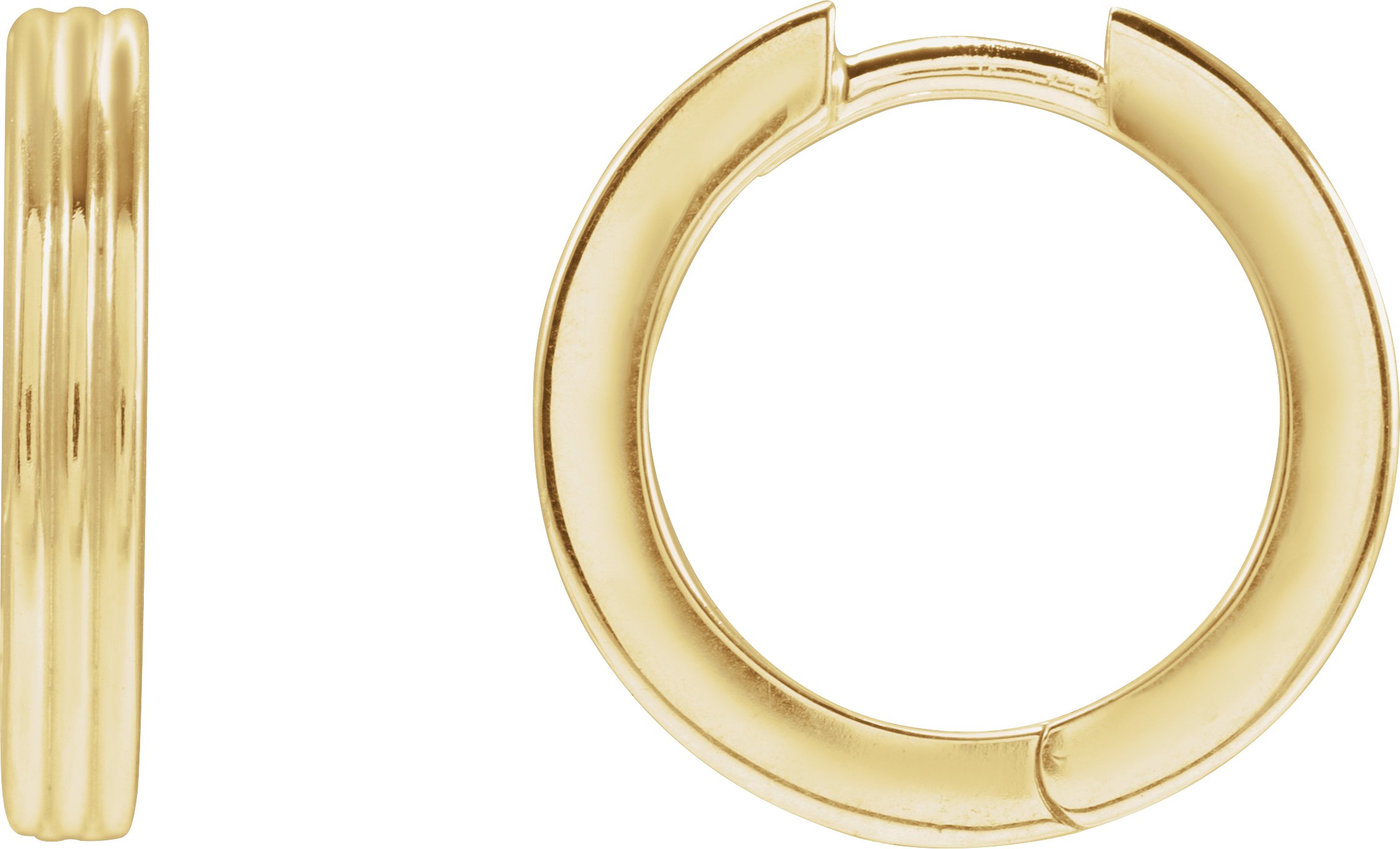 14K Yellow Hinged 15 mm Huggie Hoop Earrings