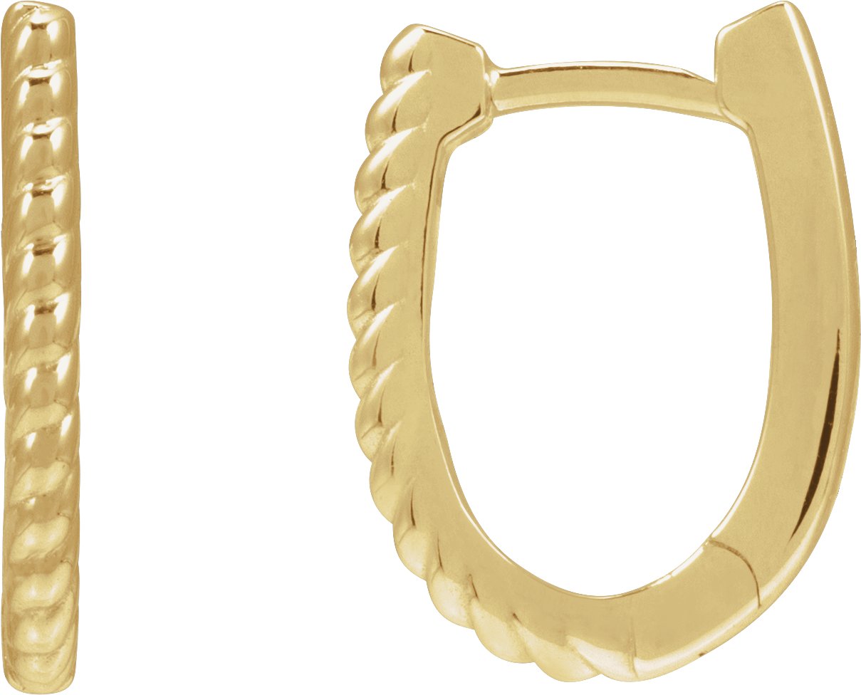 14K Yellow Oval Rope 12.8 mm Hoop Earrings