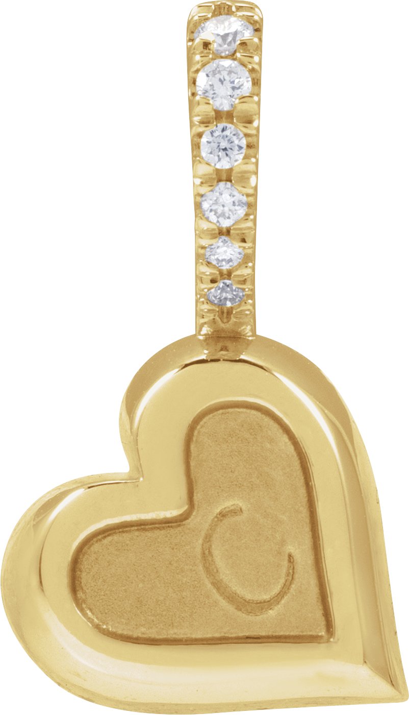 14K Yellow .03 Natural Diamond Engravable Heart Pendant