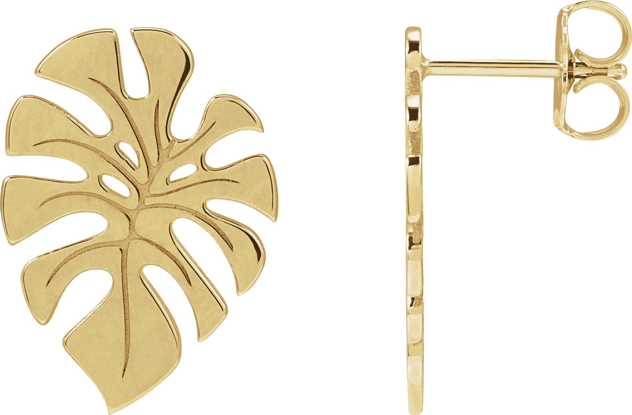 14K Yellow Monstera Leaf Stud Earrings