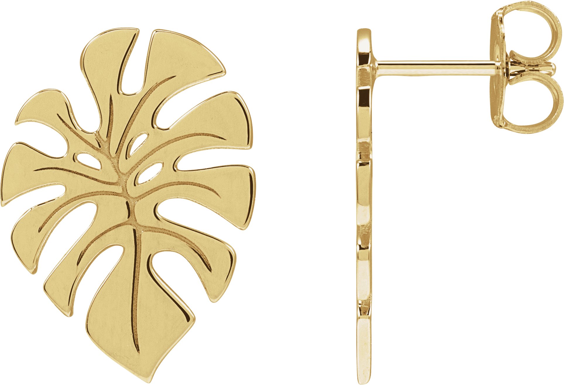 14K Yellow Left Monstera Leaf Stud Earring Ref 22176518