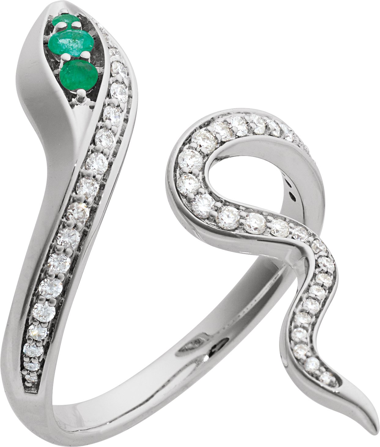 14K White Natural Emerald & 1/3 CTW Natural Diamond Snake Ring