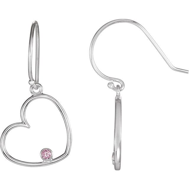 Sterling Silver Imitation Pink Cubic Zirconia Heart Earrings