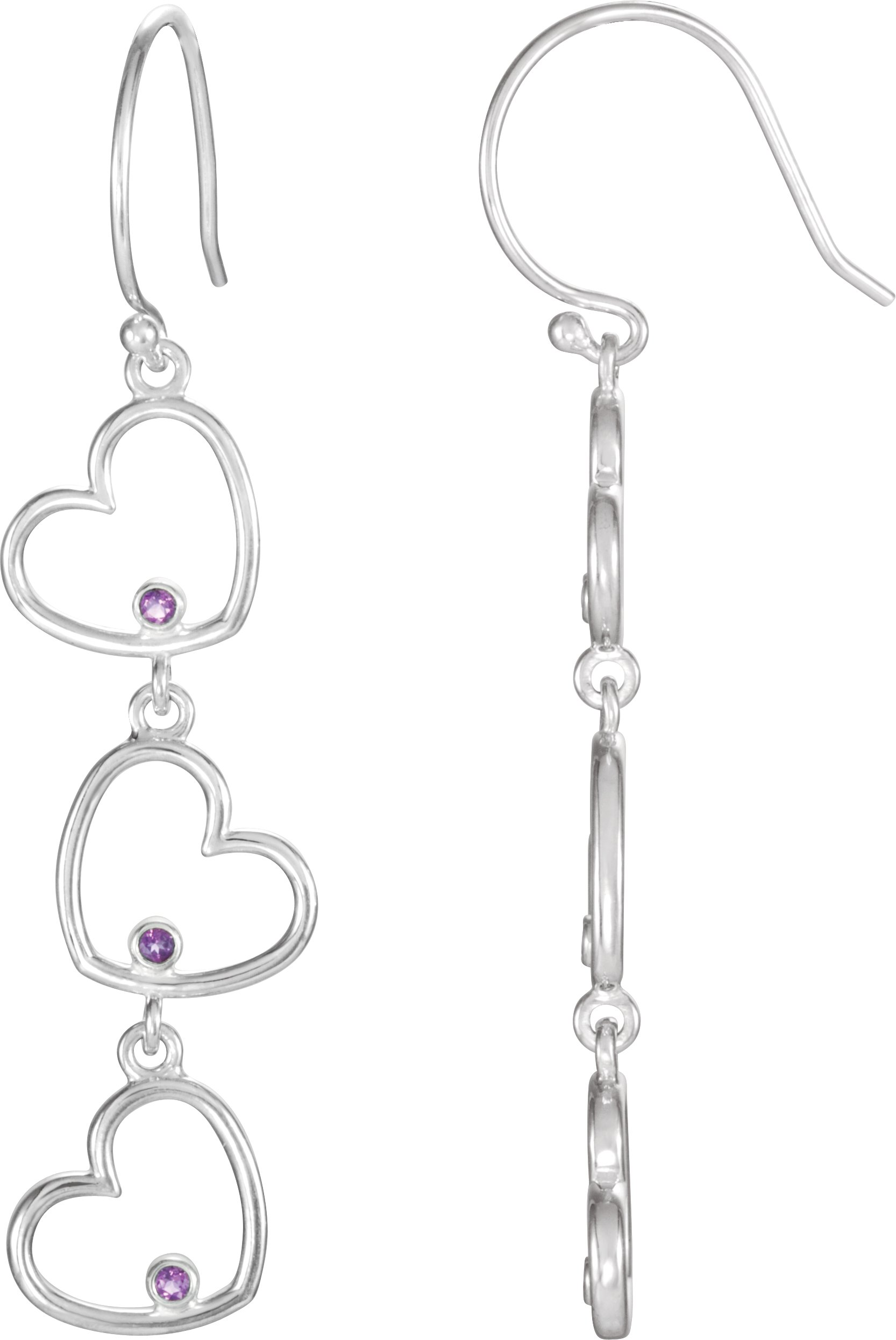 Amethyst Triple Heart Dangle Earrings Ref 3758966