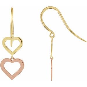 14K Yellow/Rose Double Heart Earrings