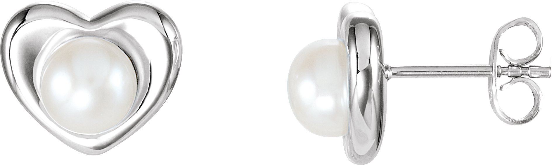 Sterling Silver Cultured White Freshwater Pearl Heart Earrings