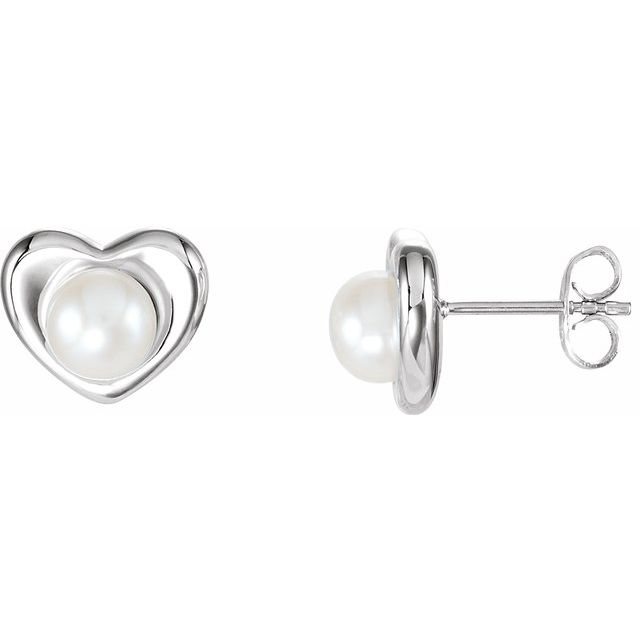Sterling Silver Freshwater Cultured Pearl Heart Earrings