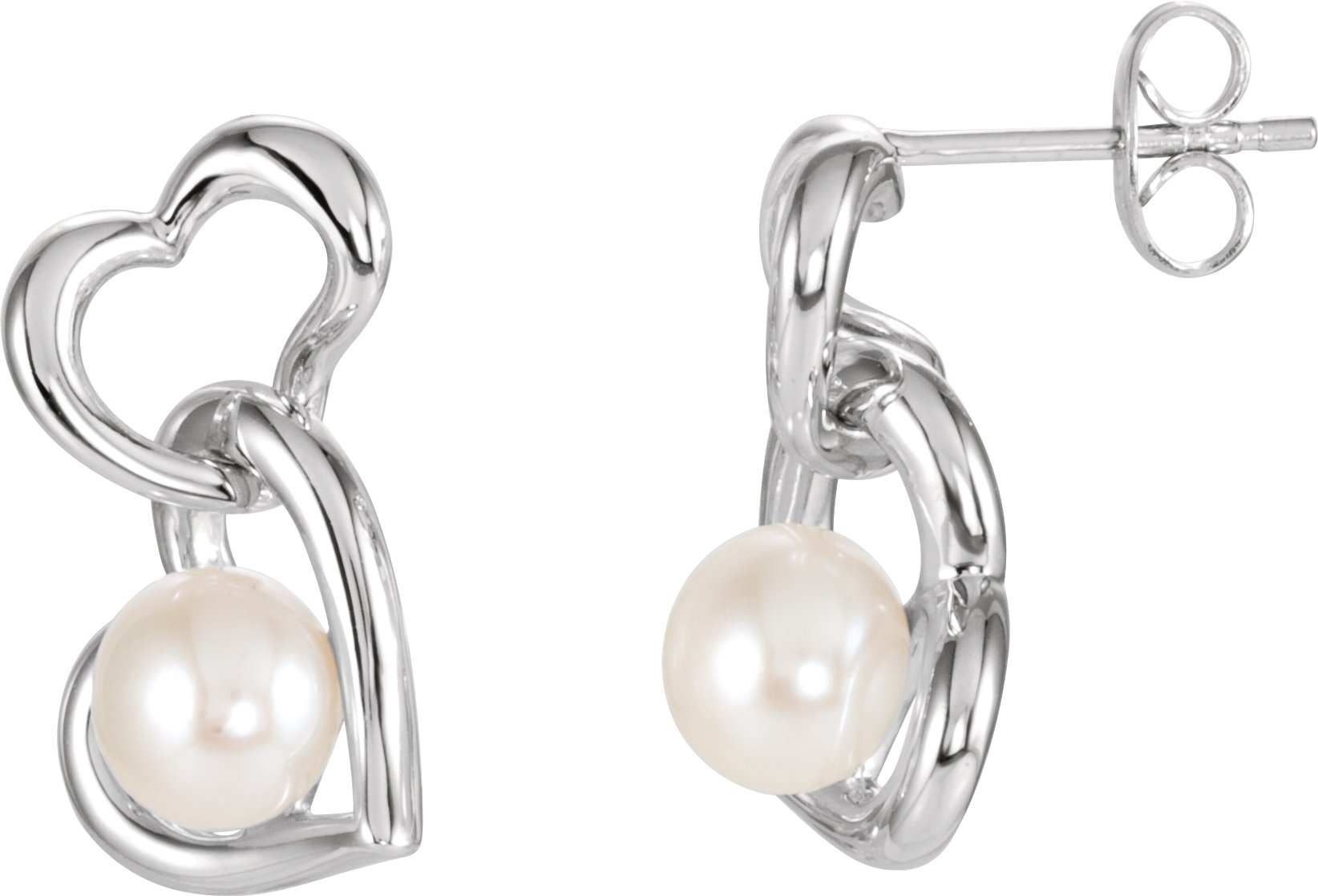 Sterling Silver Freshwater Cultured Pearl Double Heart Earrings