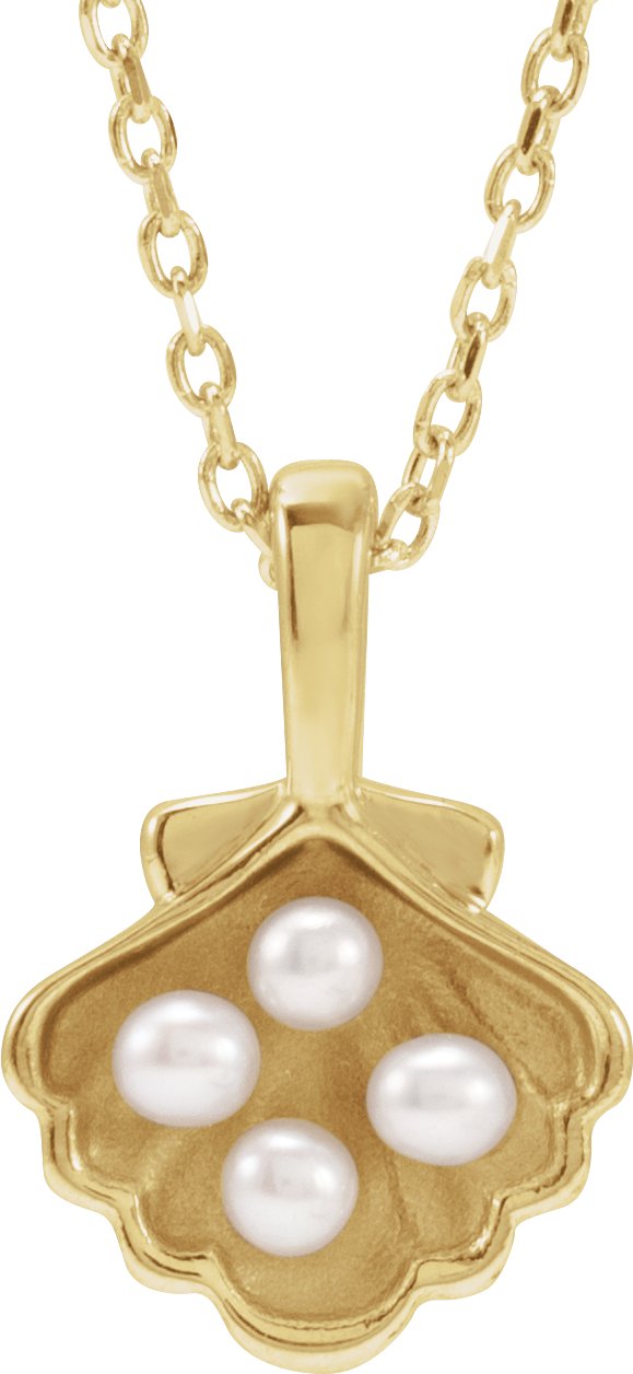 14K Yellow 4 Stone Cultured White Seed Pearl Family Shell 16 18 inch Necklace Ref 22426458