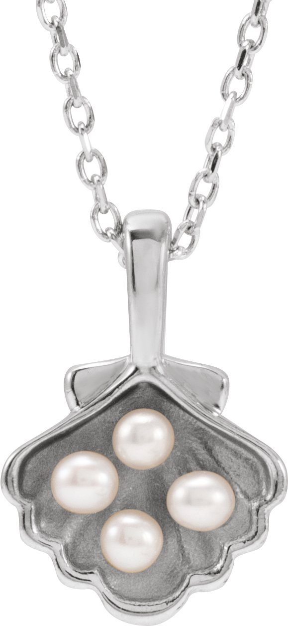 14K White 4 Stone Cultured White Seed Pearl Family Shell 16 18 inch Necklace Ref 22426452