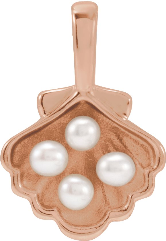 14K Rose 4 Stone Cultured White Seed Pearl Family Shell Pendant Ref 22426447