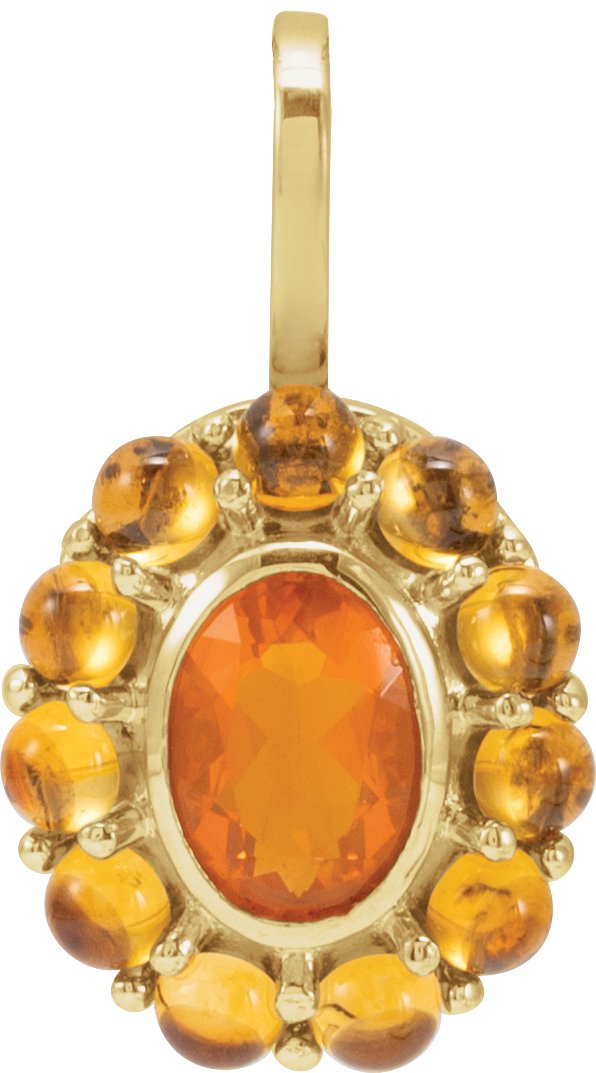 14K Yellow Natural Mexican Fire Opal & Natural Citrine Halo-Style Pendant