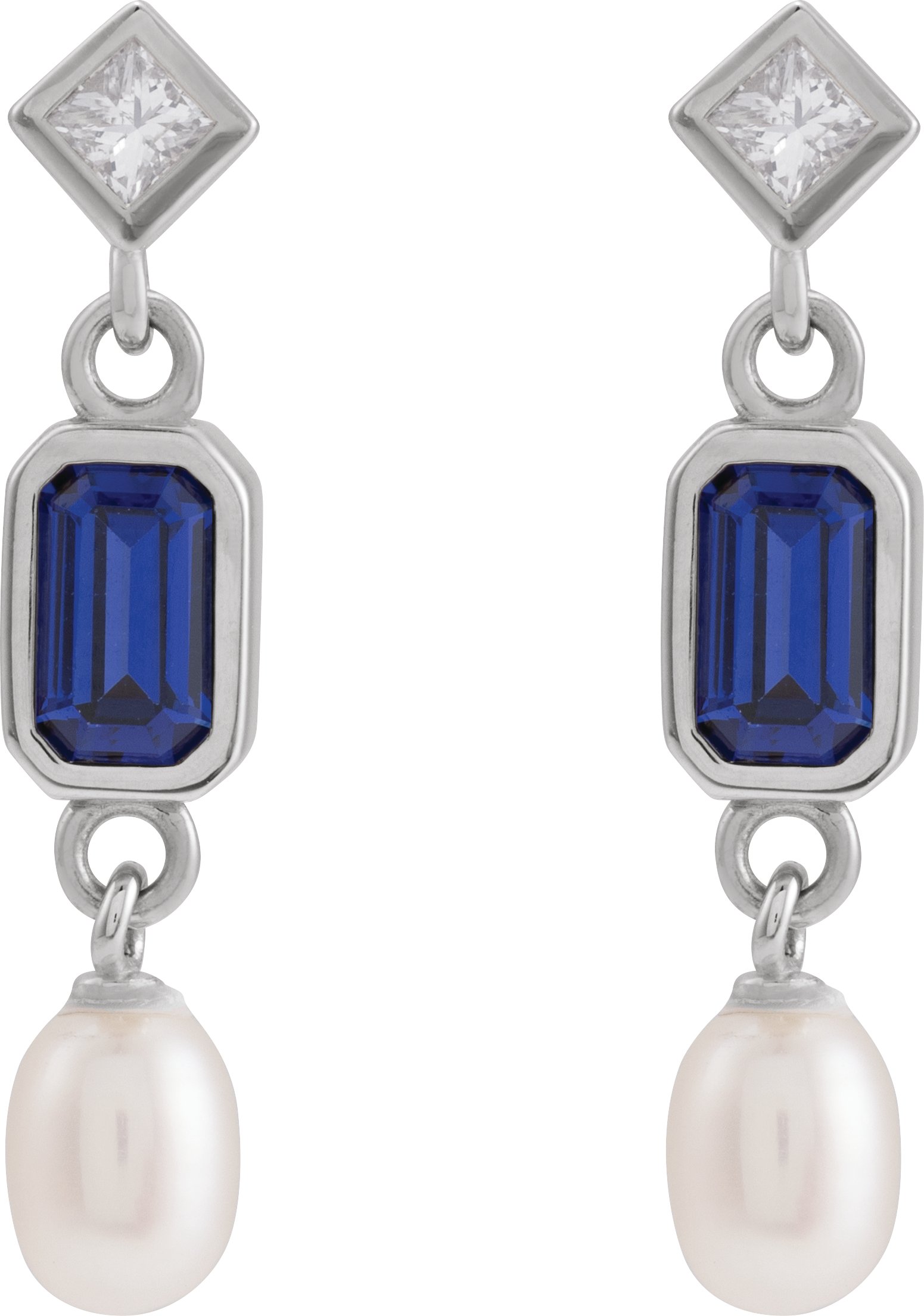 Platinum Lab-Grown Blue Sapphire, Cultured White Akoya Pearl & .05 CTW Natural Diamond Earrings