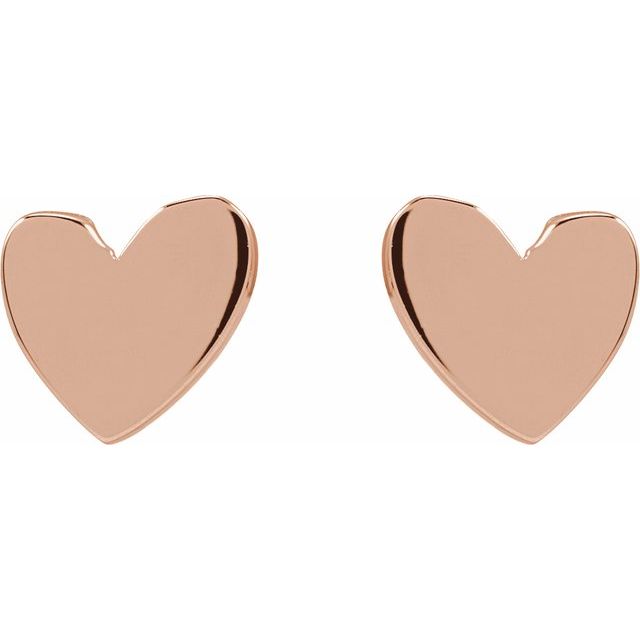 14K Rose 4 mm Asymmetrical Heart Earrings