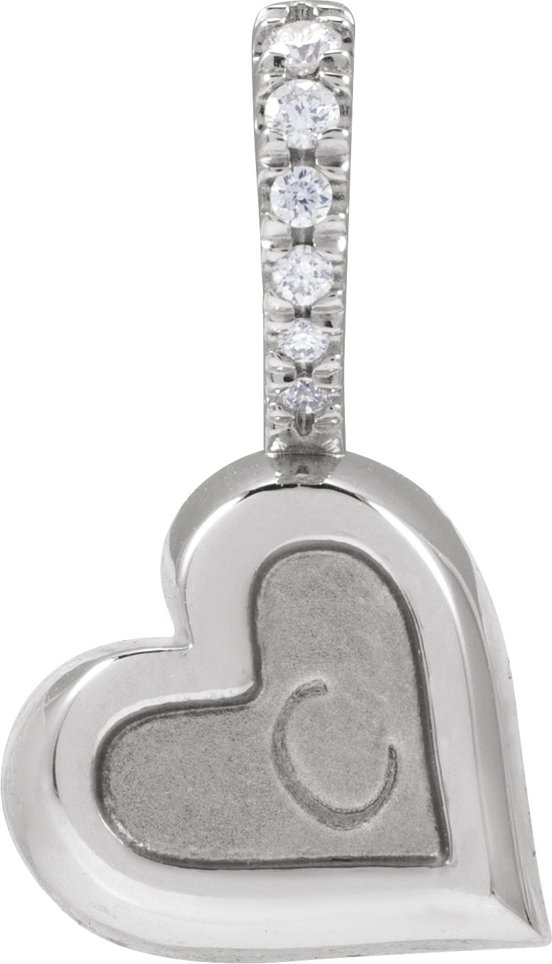 14K White .03 Natural Diamond Engravable Heart Pendant