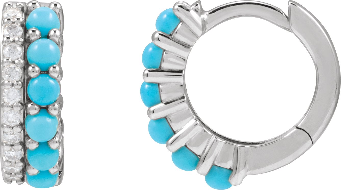 Platinum Natural Turquoise and .125 CTW Natural Diamond Huggie Hoop Earrings Ref 22321754