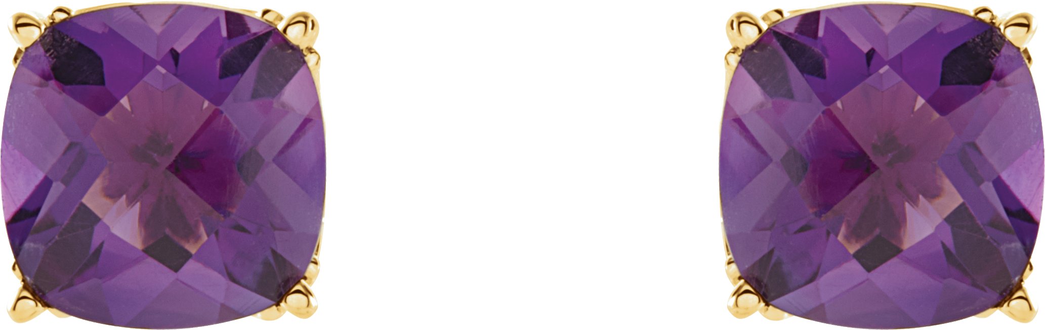 Alternative view of Checkerboard Natural Amethyst Earrings – 14K Yellow Gold