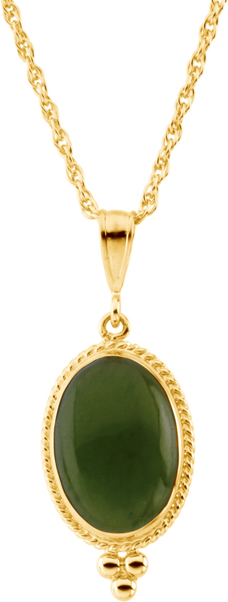 14K Yellow Natural Nephrite Jade 18" Necklace