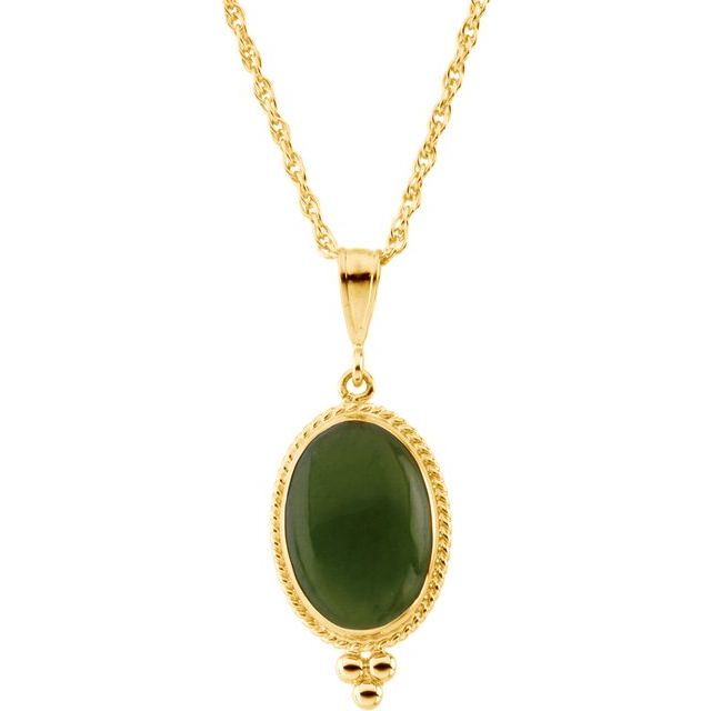 14K Yellow Natural Nephrite Jade 18 Necklace