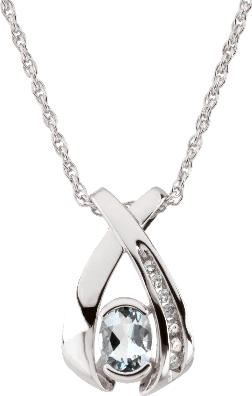 14K White 7x5 mm Oval Aquamarine and .08 CTW Diamond 18 inch Necklace Ref 2431677