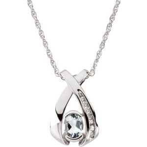 14K White Natural Aquamarine & .08 CTW Natural Diamond 18" Necklace