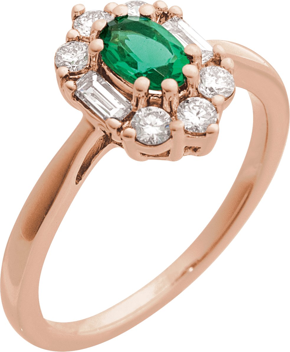 14K Rose Lab Grown Emerald and .375 CTW Natural Diamond Ring Ref 21627432