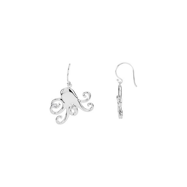 14K White Octopus Earrings 