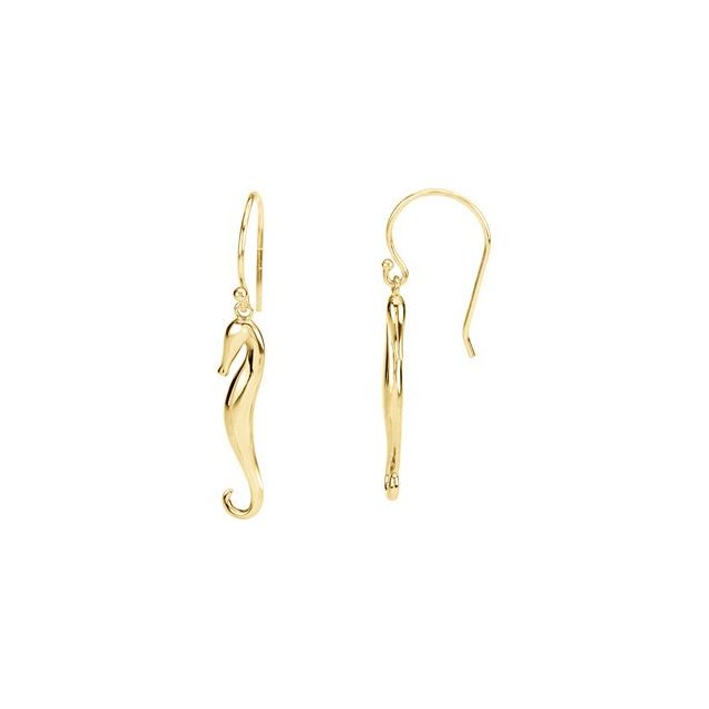 14K Yellow Seahorse Earrings