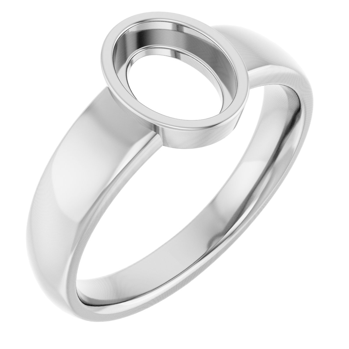 14K White 8x6 mm Oval Bezel-Set Cabochon Ring Mounting
