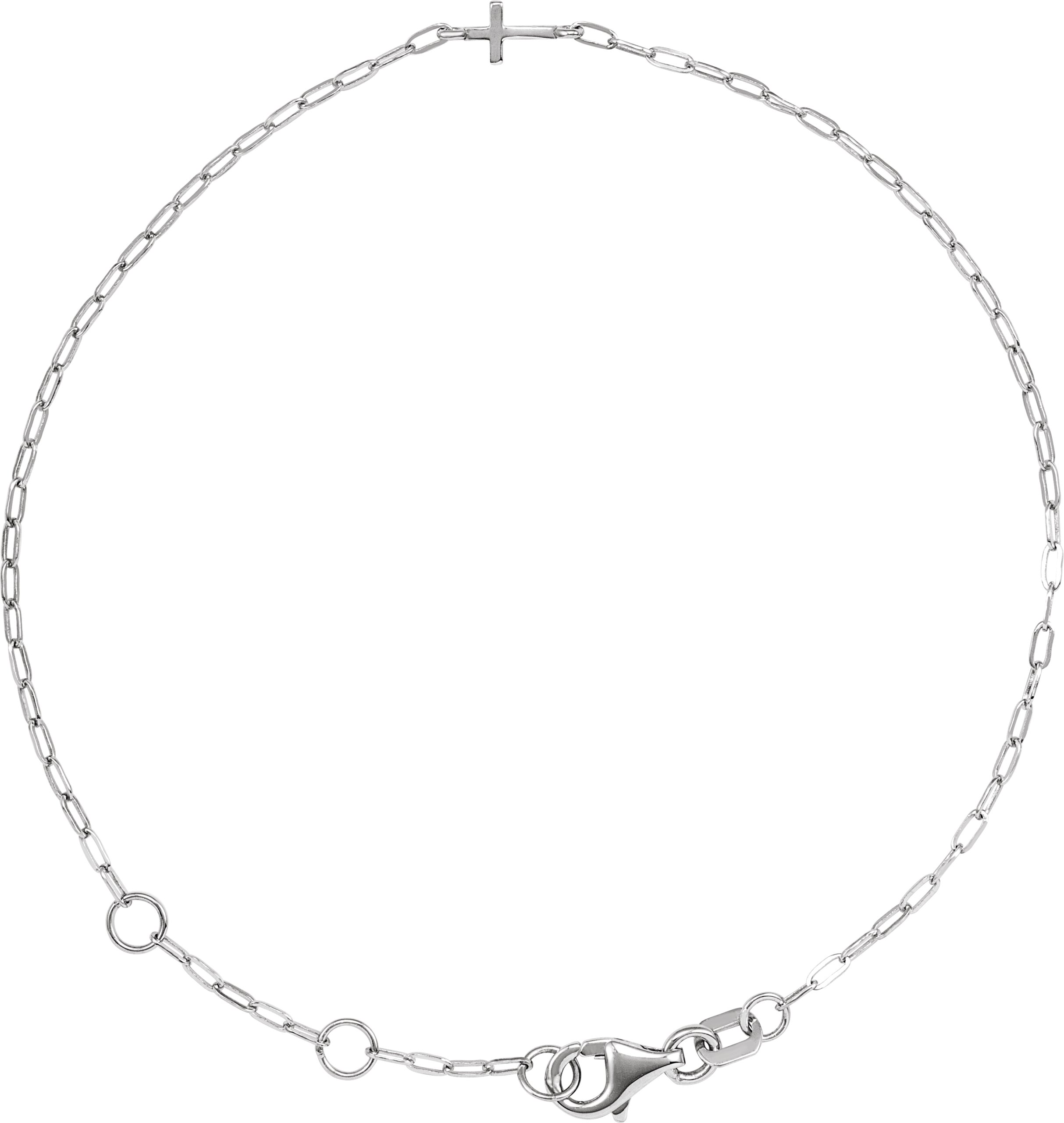 Sterling Silver Sideways Cross Paperclip-Style Chain 6 1/2-7 1/2 Bracelet