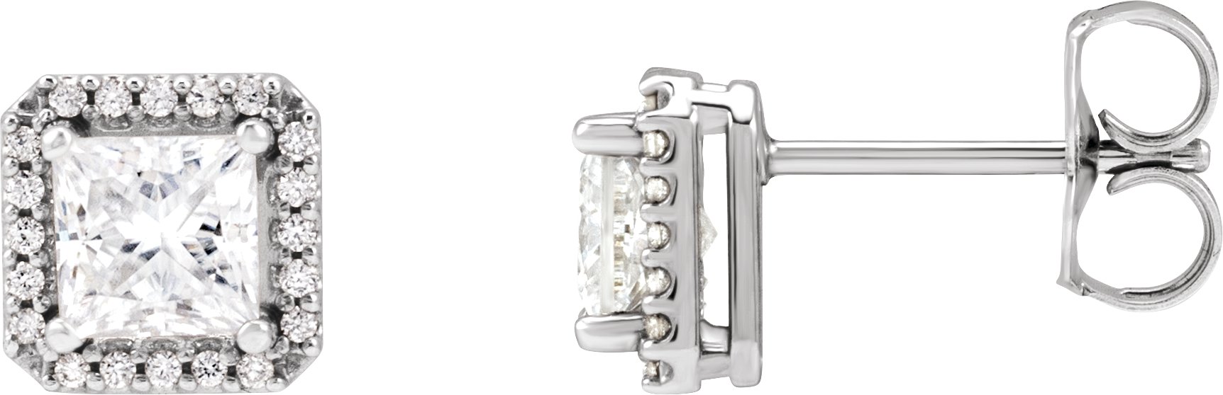 14K White Stuller Lab-Grown Moissanite & .08 CTW Natural Diamond Halo-Style Earrings