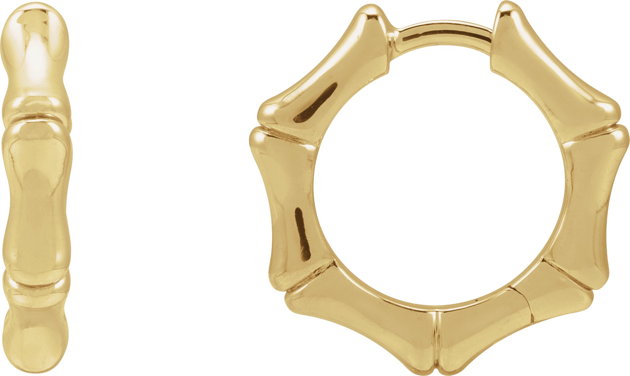 14K Yellow Hinged Bamboo 15.5 mm Hoop Earrings