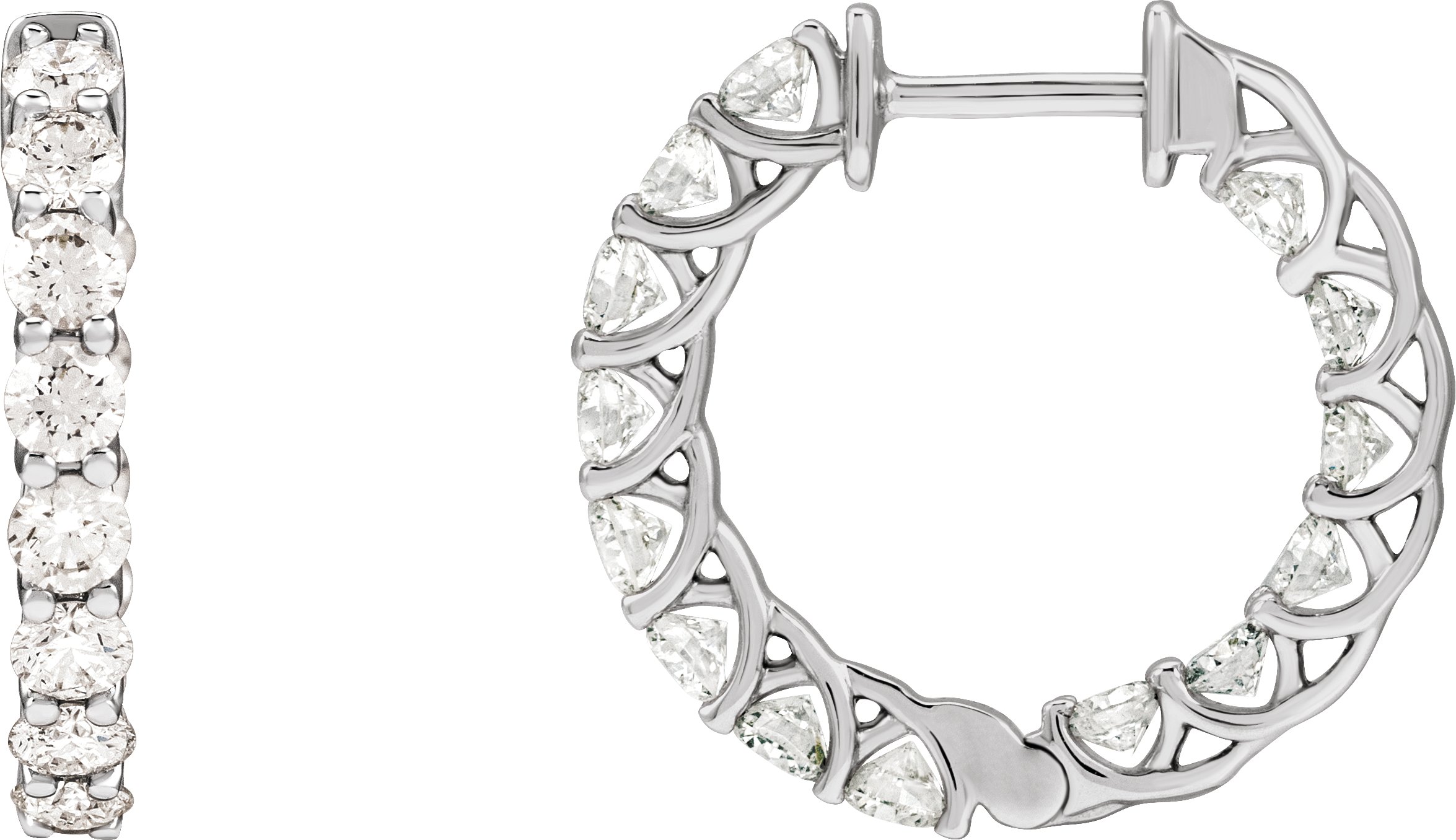 14K White 2 1/5 CTW Lab-Grown Diamond Inside-Outside Hoop Earrings