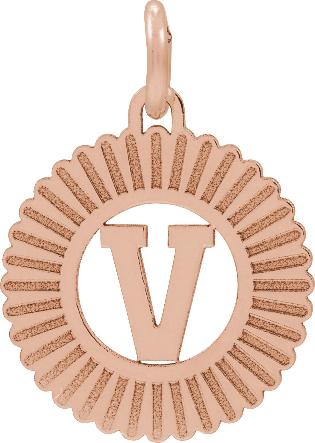 14K Rose Gold Plated Sterling Silver Initial V Pendant Ref 22220575