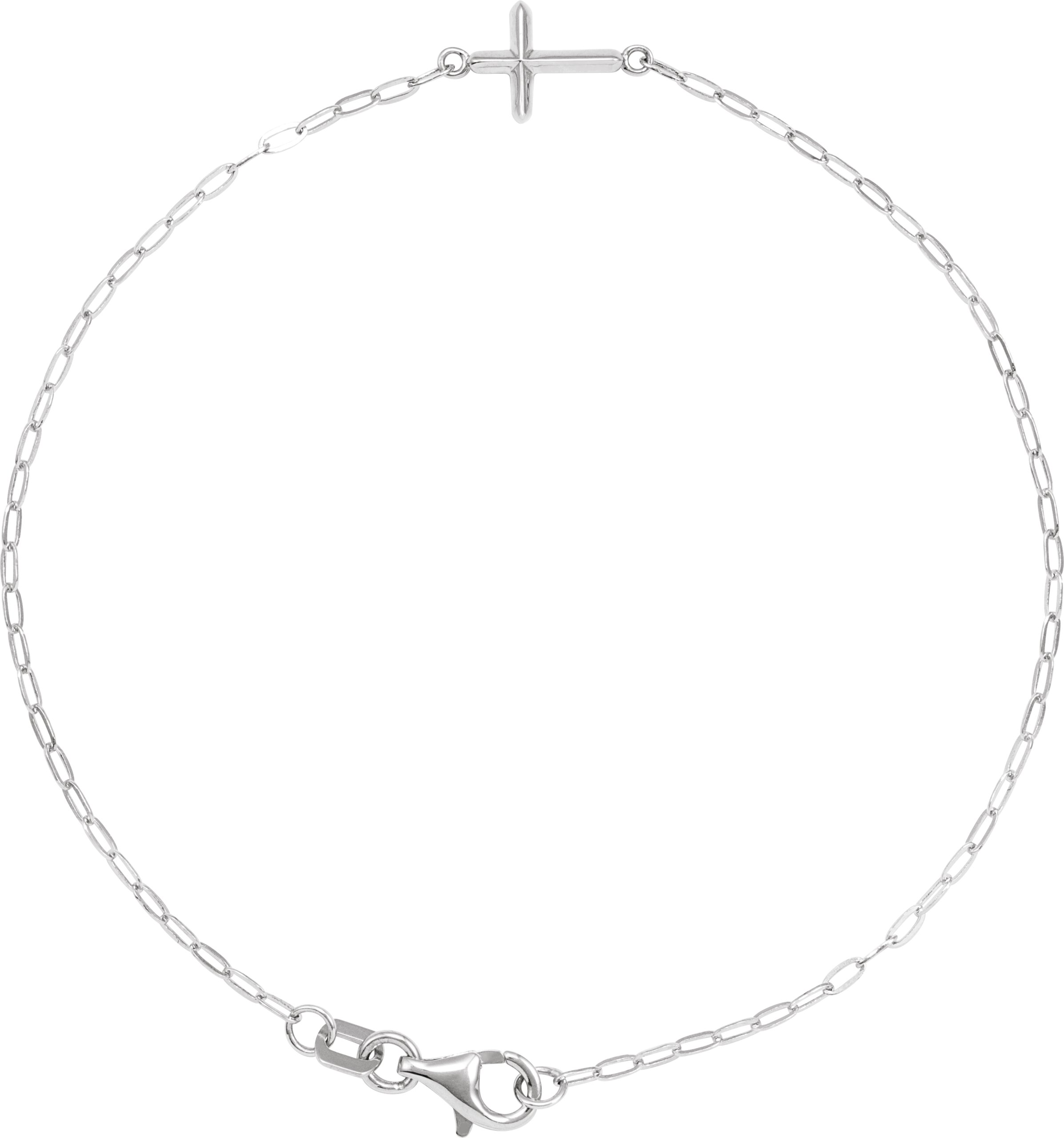 Sterling Silver Sideways Cross 7" Bracelet