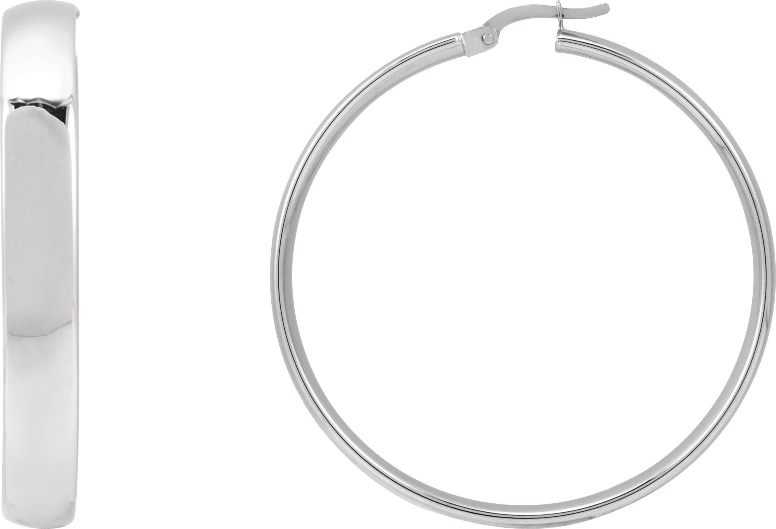 14K White 40 mm Tube Hoop Earrings